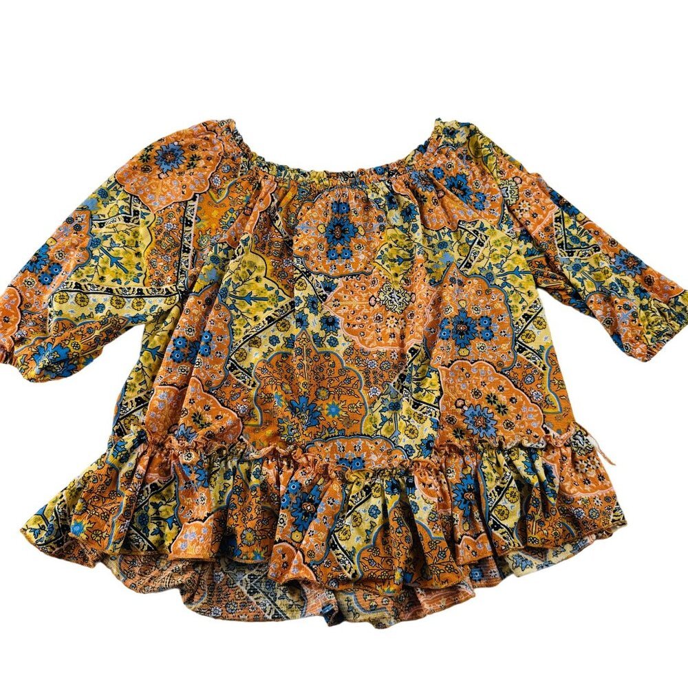 Bohemian Floral Print Blouse Top By Melloday Size S 97% Polyester 3%‎ Spandex